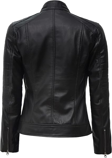 Cozybee Brown Leather Jacket Women - Café Racer Black Women's Leather Jacket