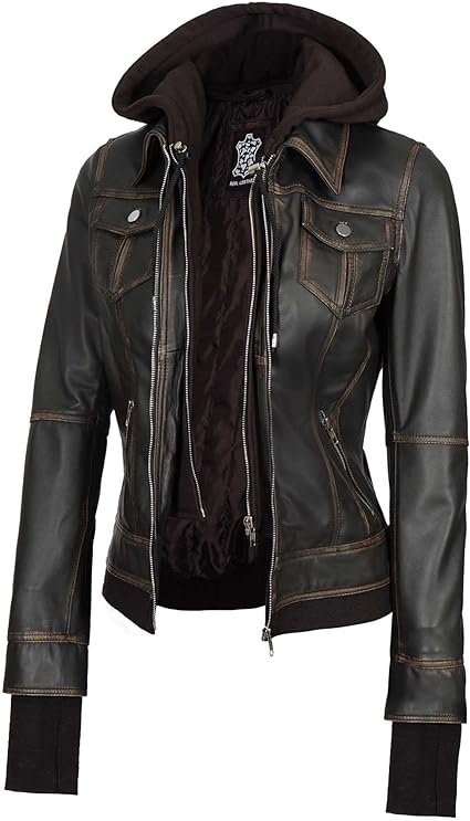 Leather Jackets For Women - Removable Hood & Bomber Real Lambskin Leather Jacket Women's