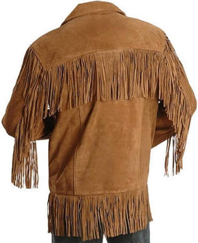 Men Native American Cowboy Leather Jacket Fringe Suede Jacket - Western Jacket