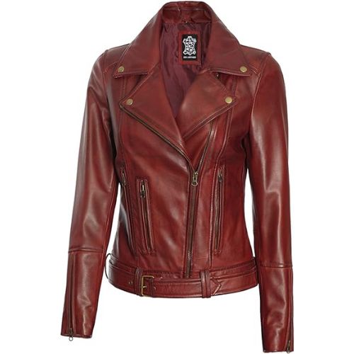 Leather Jacket For Women - Real Lambskin Leather Elegant Asymmetrical Moto Style Jacket Women