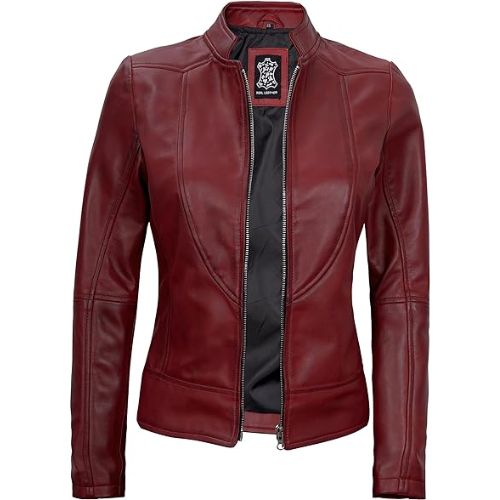 Cozybee  Leather Jacket Women - Cafe Racer Real Lambskin Women's Leather Jacket