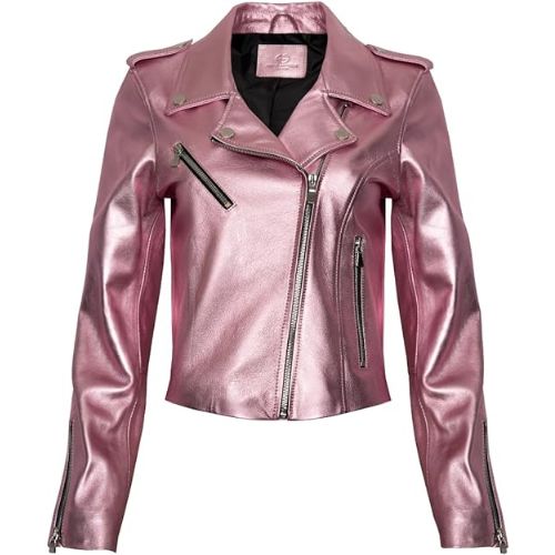 Women's Genuine Leather Jacket, 100% Lambskin Leather Outerwear Jacket