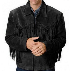 Men Native American Cowboy Leather Jacket Fringe Suede Jacket - Western Jacket
