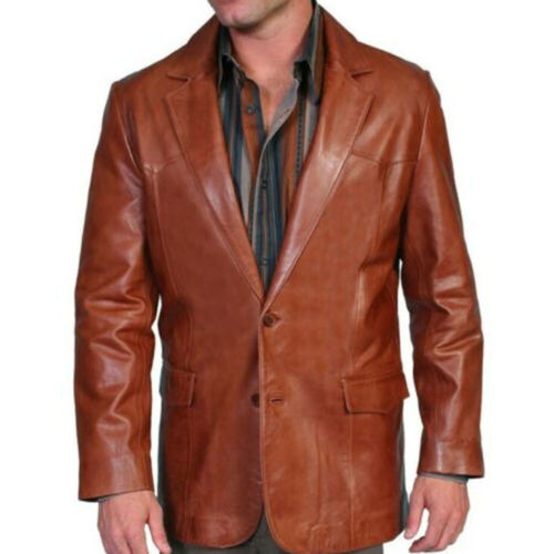 Men's Genuine Lambskin High Quality Leather Soft Blazer TWO BUTTON Jacket/Coat